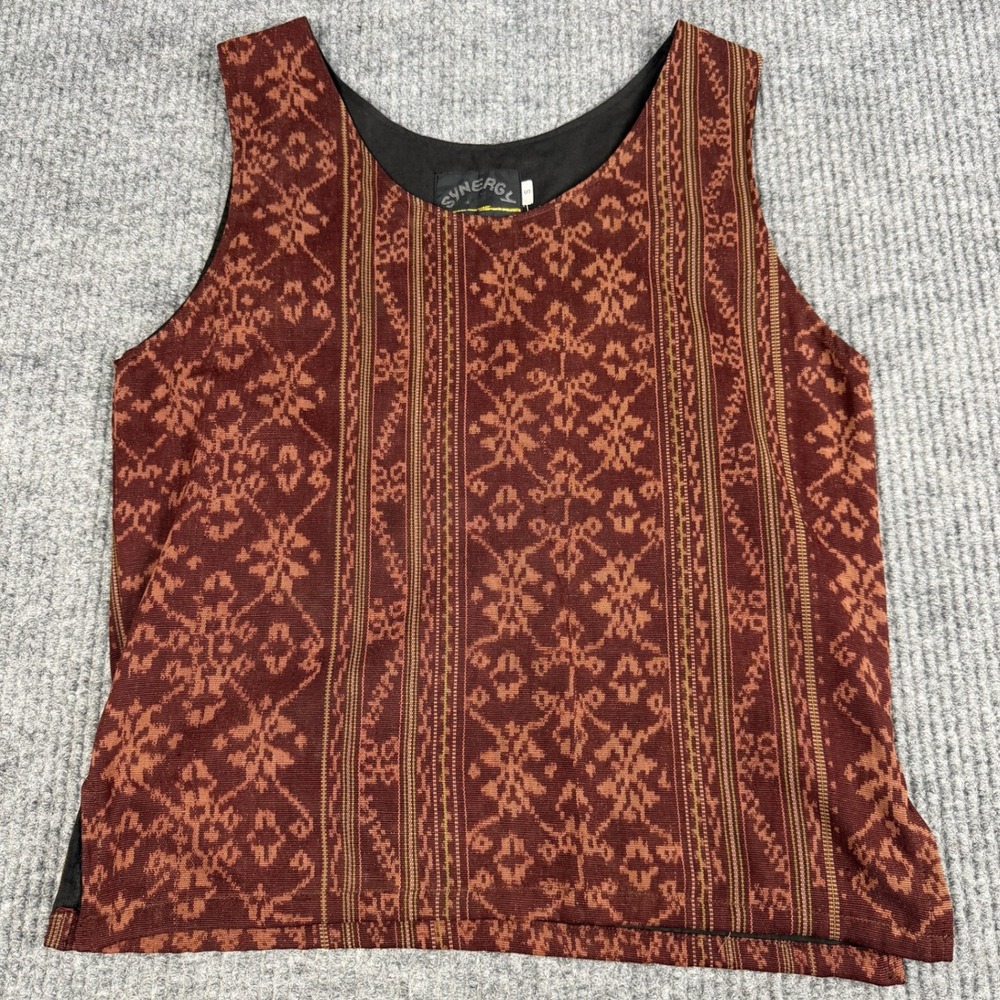 Vtg 90s Synergy Tank Top Womens S 100% Cotton Ikat Batik Hippie Artisan